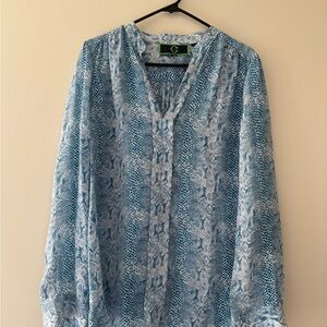 C. Wonder Blue and Cream Silk Top